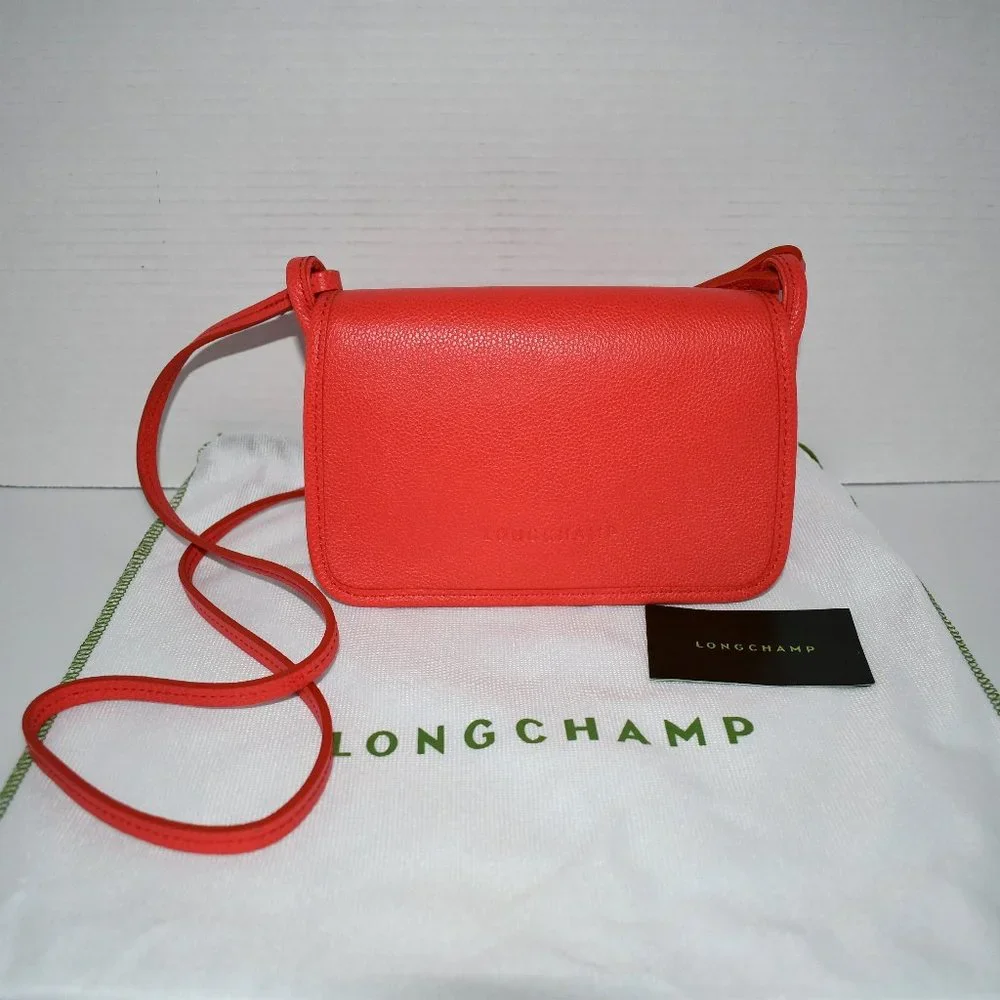 LONGCHAMP Le Foulonné Leather Wallet Crossbody Bag in Orange #10133021017 NWT